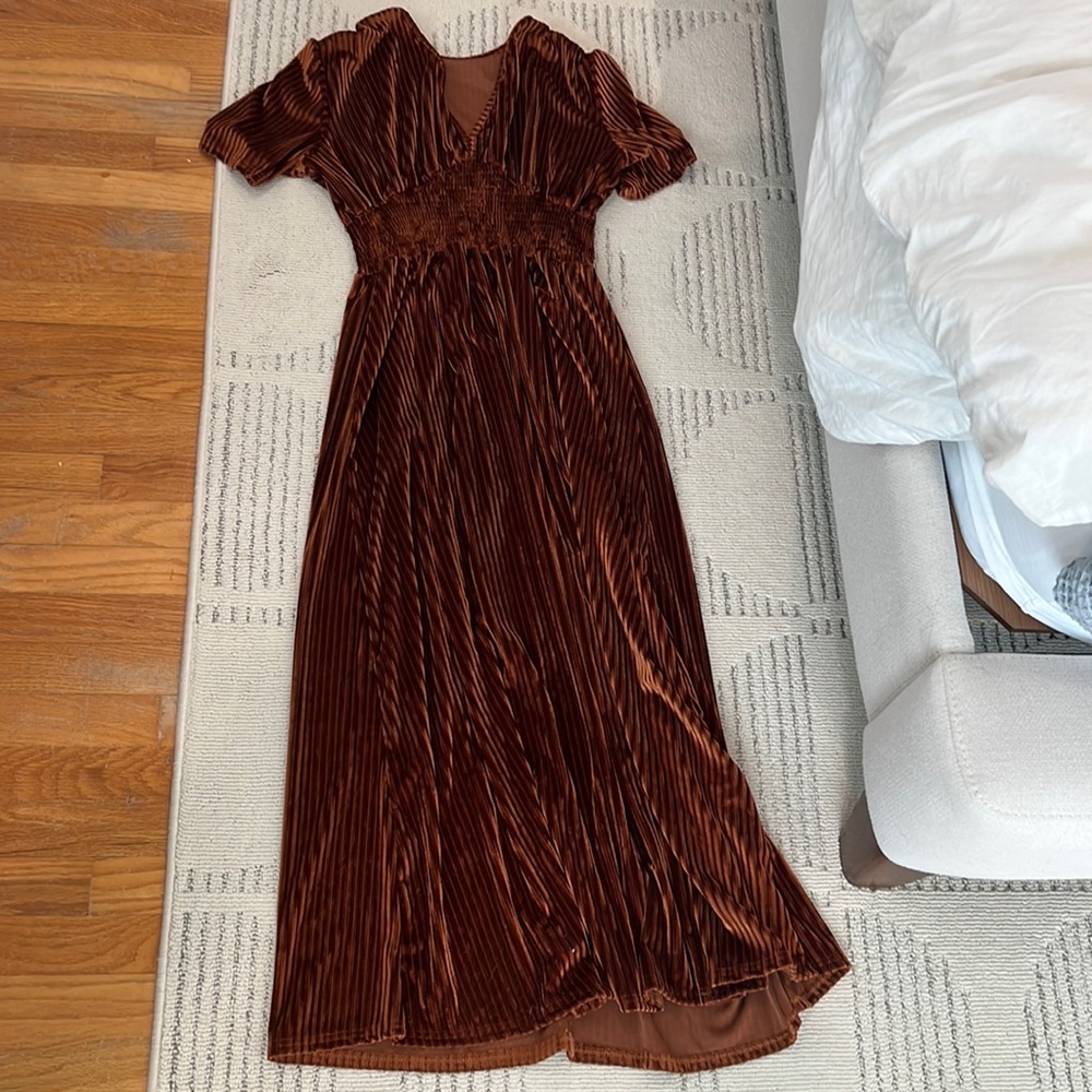 Velvet pleated maxi dress NWOT